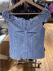 Chic Blue Plaid Puff Sleeve V Neck Crop Top ATHLEXES