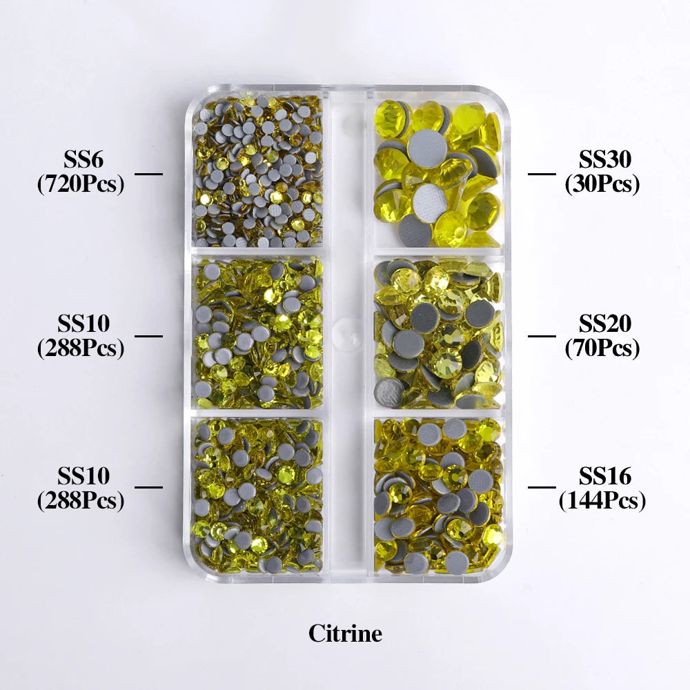 GlamCrystal 1540Pcs Hotfix Glass Rhinestones Set SS6-SS30 ATHLEXES
