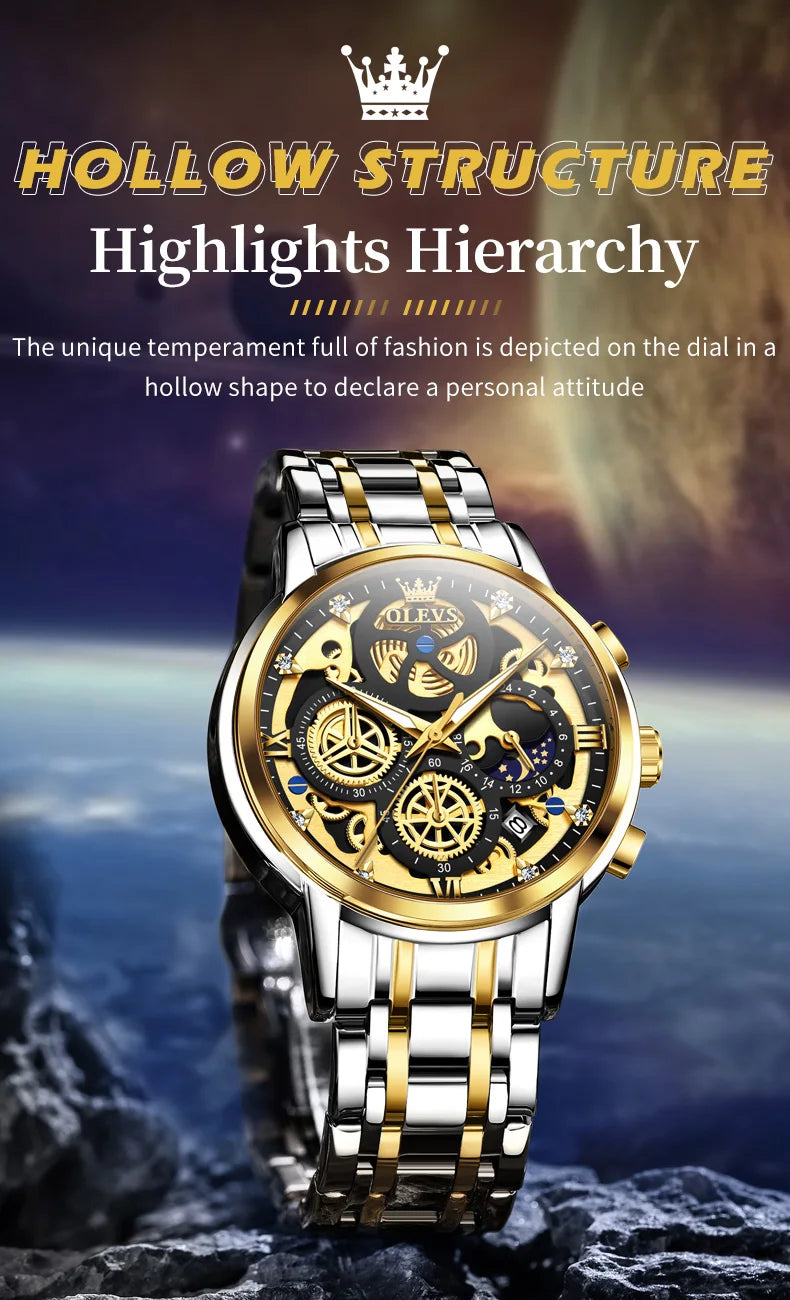 OLEVS Luxury Waterproof Gold Skeleton Watch ATHLEXES
