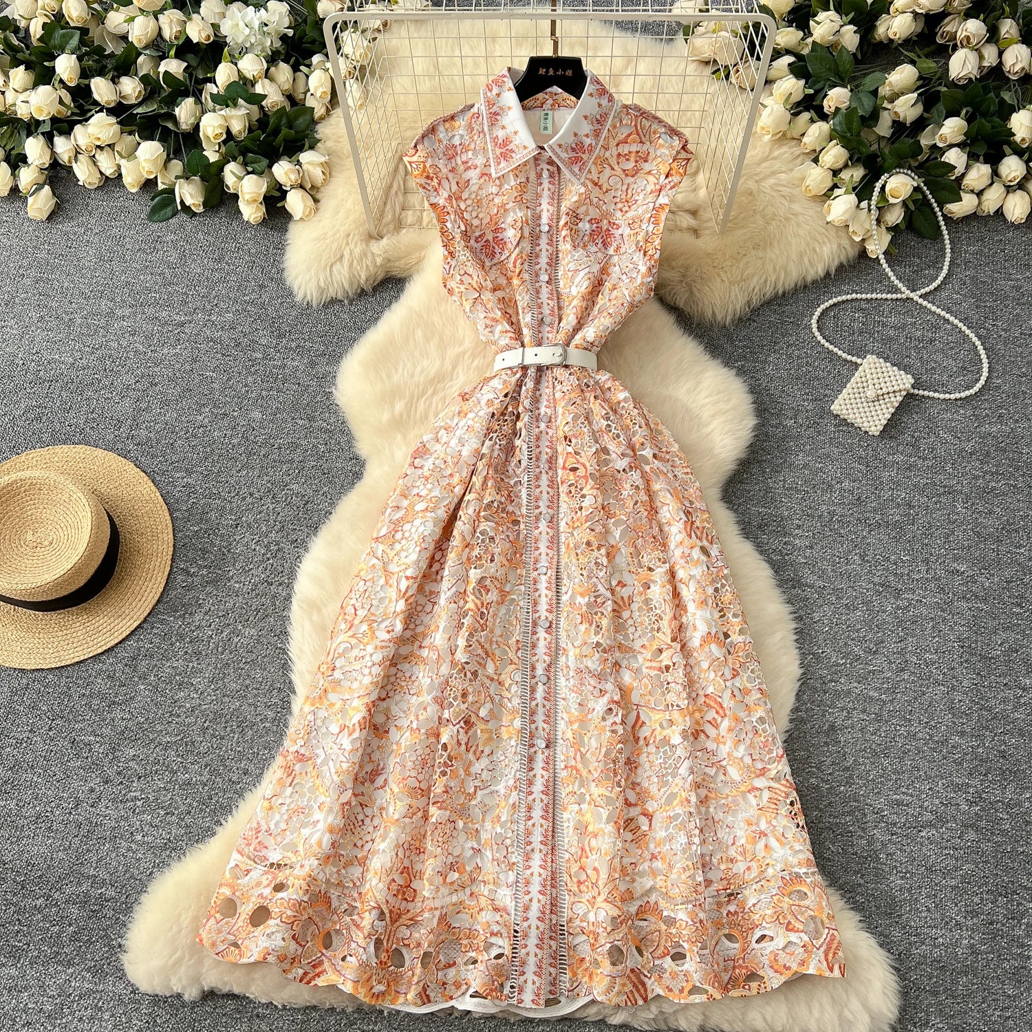 Chic Retro Sleeveless Belted Midi Dress ATHLEXES