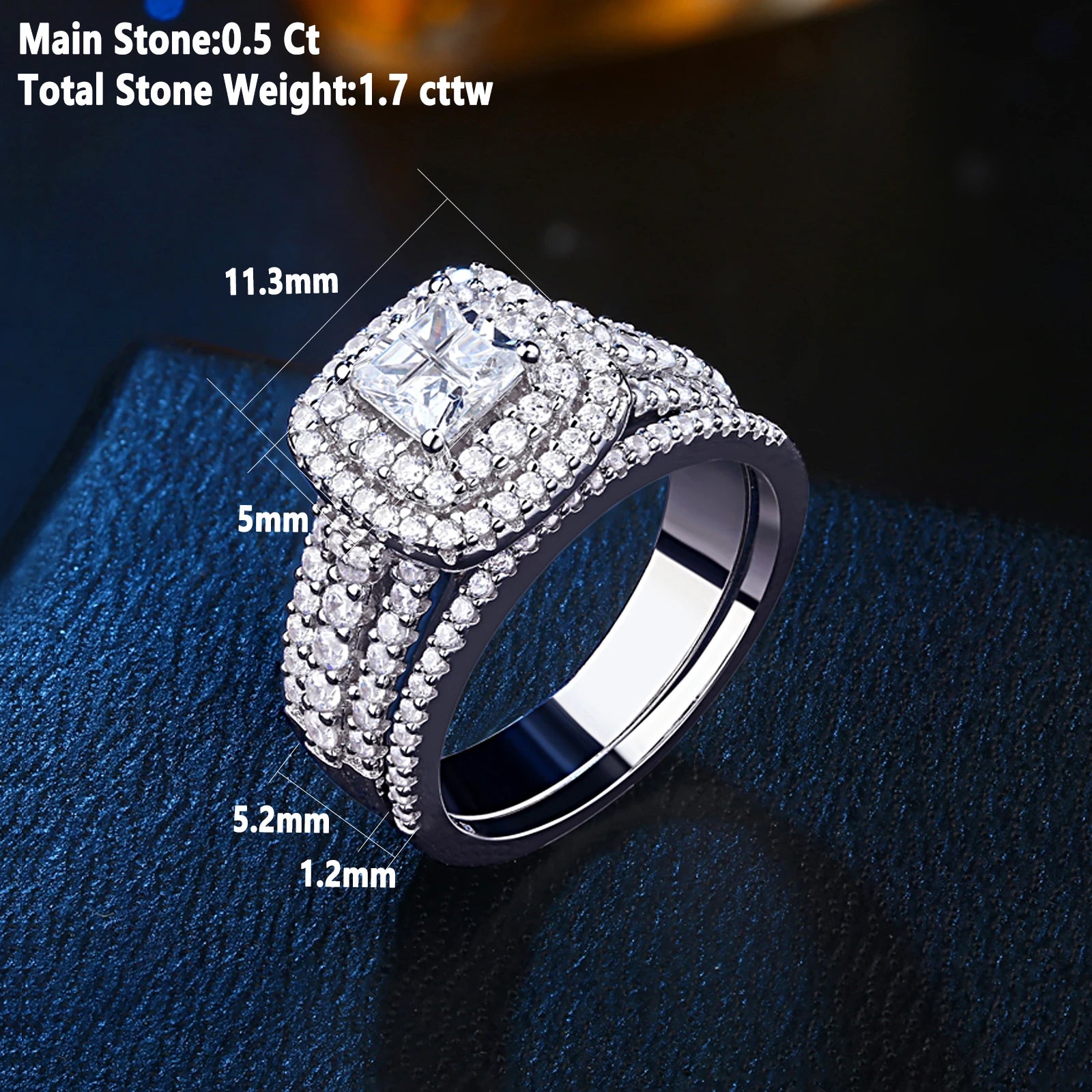Newshe Elegant 925 Silver Halo Wedding Ring Set ATHLEXES