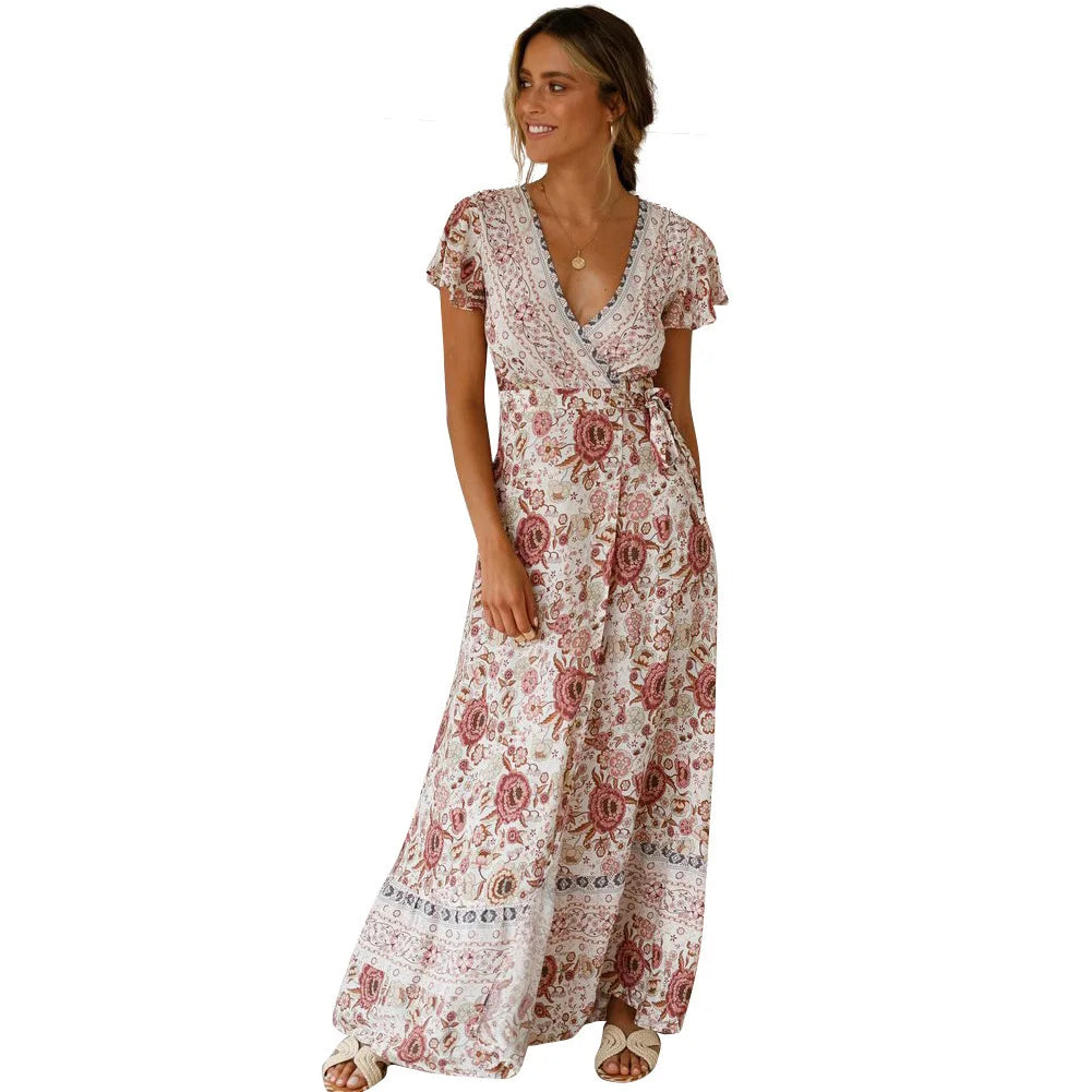 Chic V Neck Summer Slit Maxi Dress for Women ATHLEXES