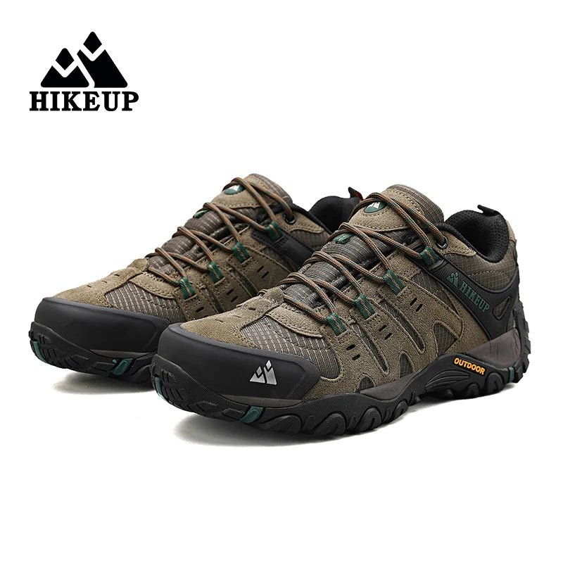 HIKEUP Men's Hiking Shoes Suede Leather Outdoor Shoes Wear-resistant Men Trekking Walking Hunting Tactical Sneakers ATHLEXES