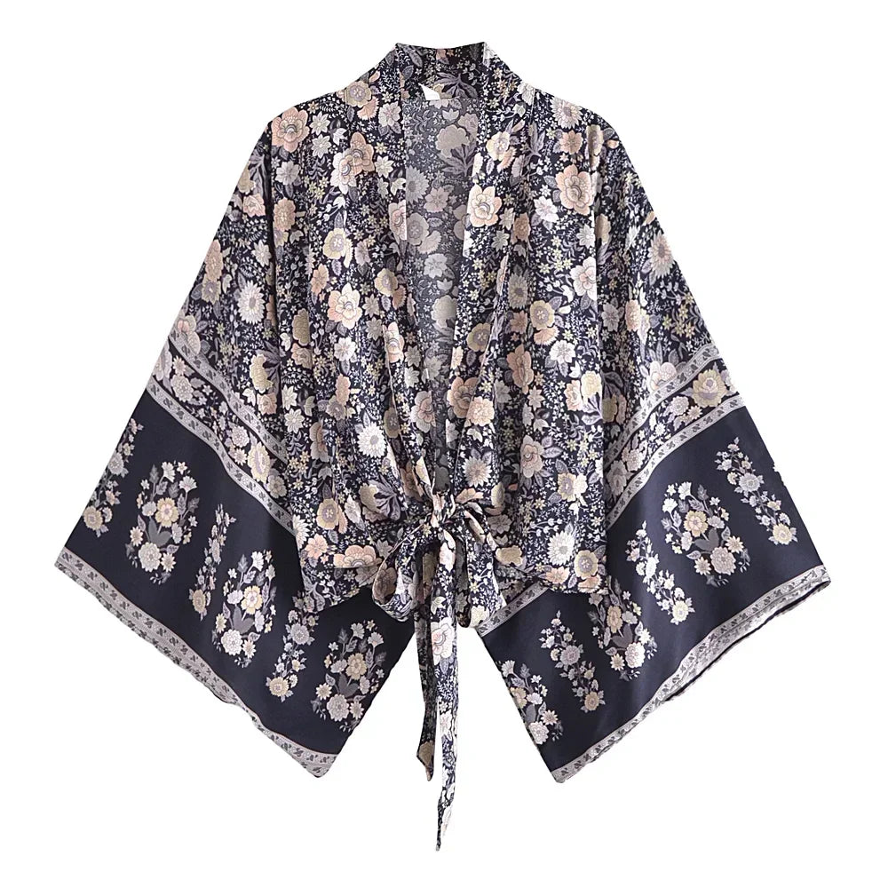 Happie Queens Boho Floral Kimono Bikini Cover-up ATHLEXES