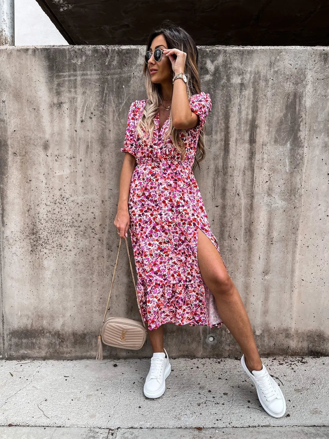 Elegant Floral V Neck Maxi Dress for Women ATHLEXES