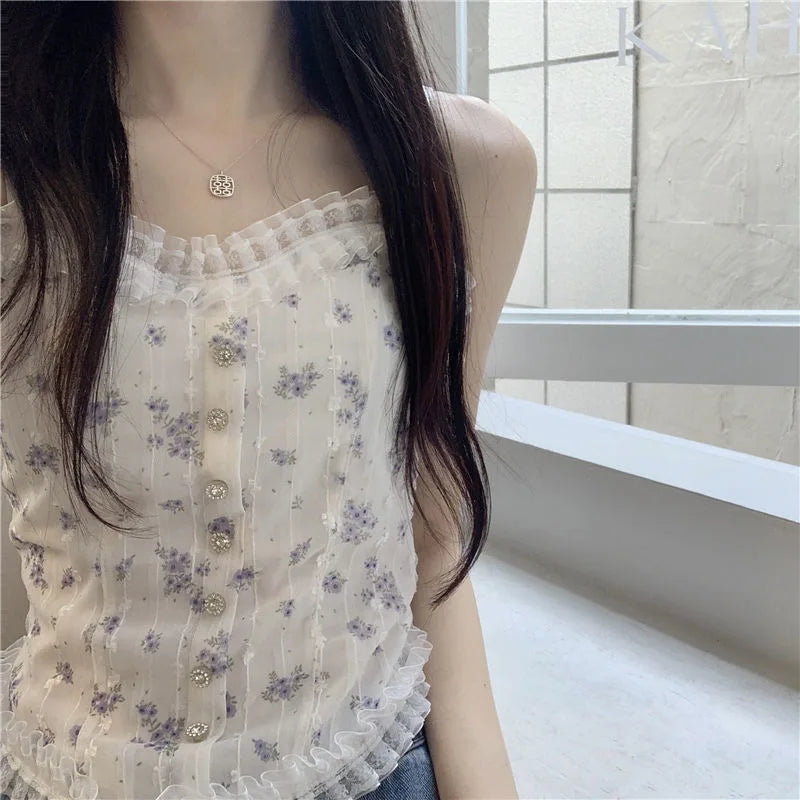 Floral Lace Back Camisole for Summer Elegance ATHLEXES