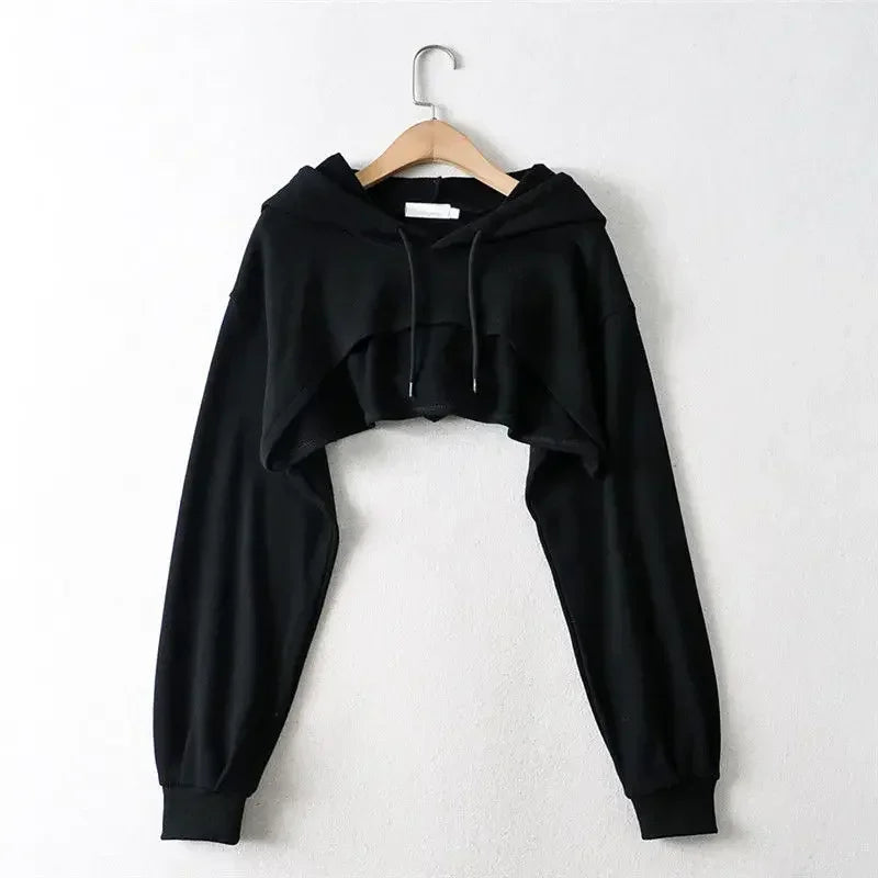 Chic Y2K Irregular Crop Hoodie for Trendy Women ATHLEXES