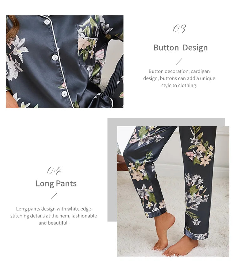 Autumn Pajama Women Silk Satin Set ATHLEXES