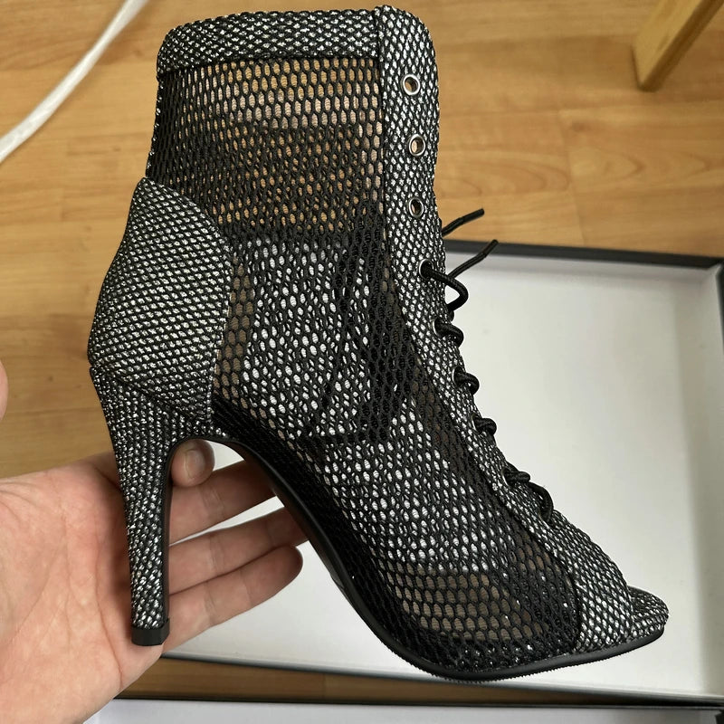 Hollow Mesh Peep Toe Stilettos: Summer High Heel Fashion ATHLEXES