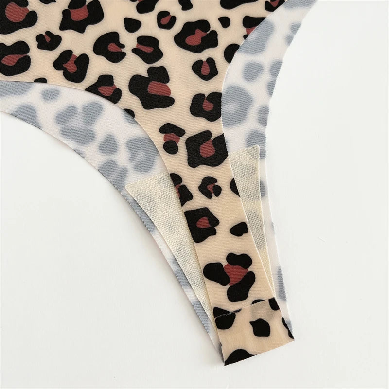 FINETOO 4Pcs Ultra Soft Leopard Print Thongs Comfort Lingerie ATHLEXES
