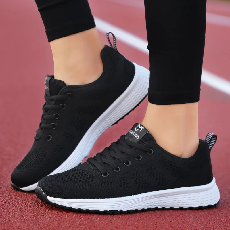 Breathable Mesh Lace Up Flat Sneakers for Women in Pink and Black ATHLEXES