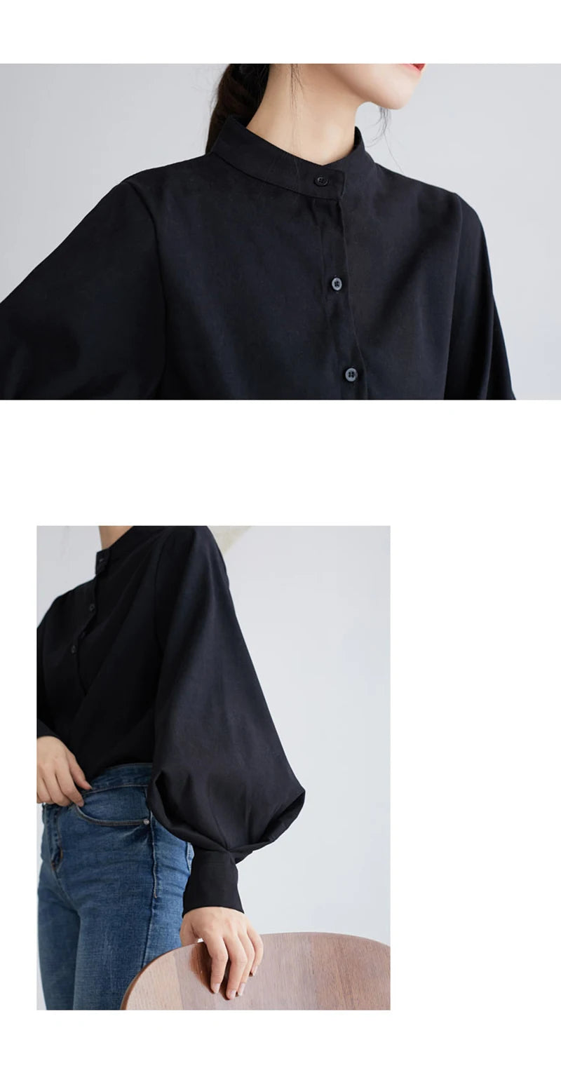 Elegant Lantern Sleeve Blouse for Women - Autumn Winter Office Chic ATHLEXES