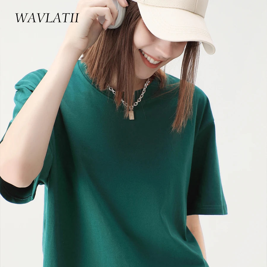 WAVLATII Women's Casual Cotton Summer Tees WT2401 - Pink & White ATHLEXES