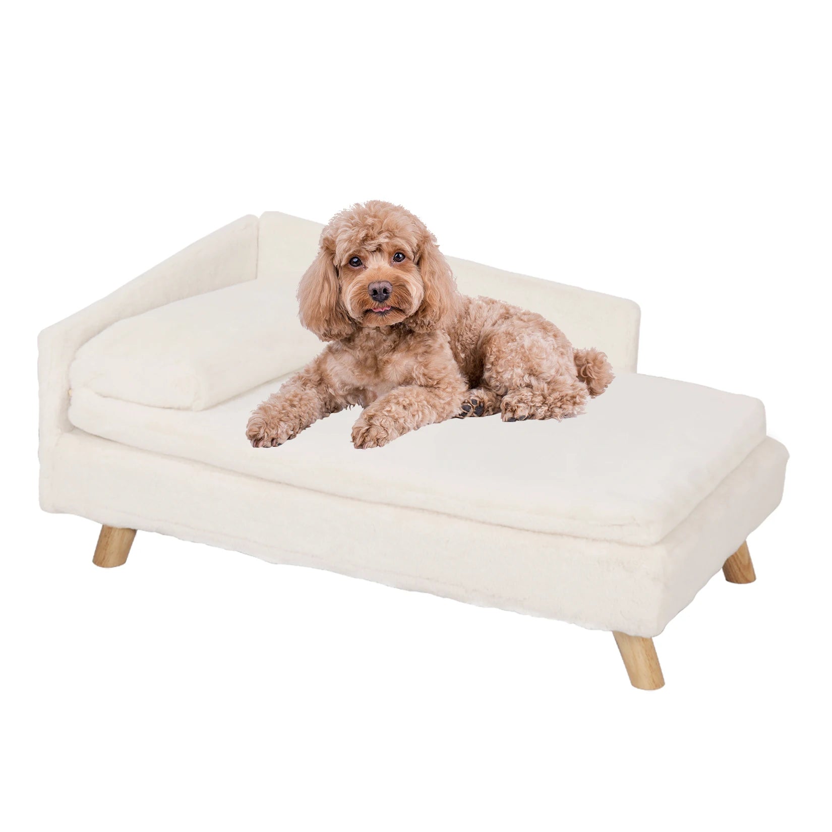 Elevated Pet Bed Solid Wood Leg Dog Cat Sofa for Indoor  L Shape Plush Couch Lounge with Soft Cushion ATHLEXES