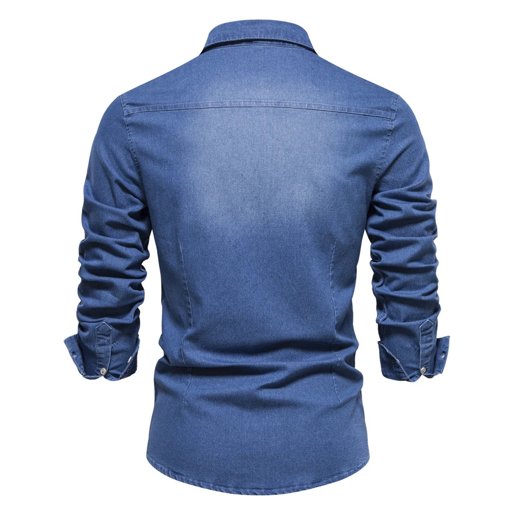 AIOPESON Men's Casual Cotton Denim Shirt ATHLEXES
