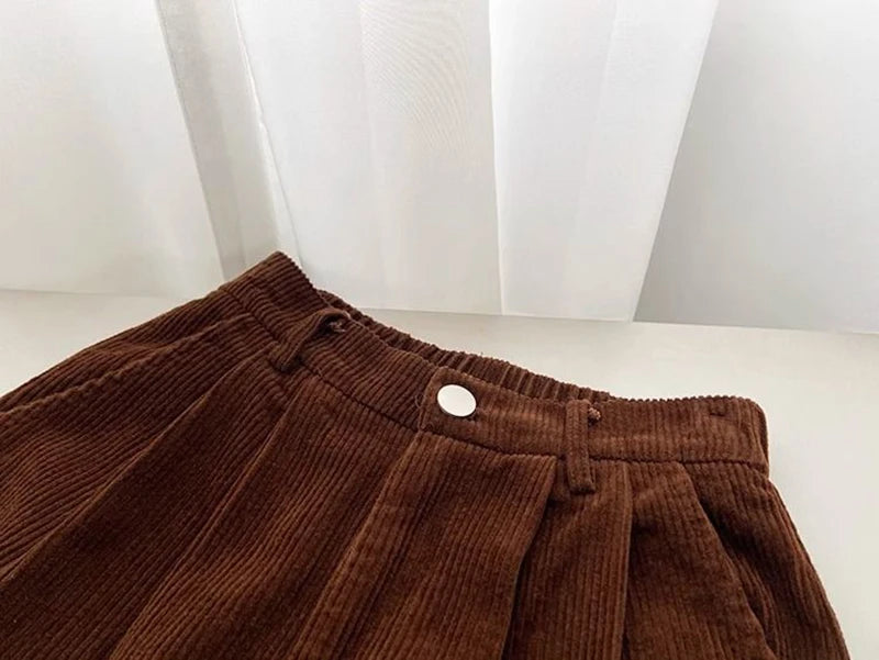 Retro High Waist Corduroy Pants Women Spring Fall Straight Causal Full Length Trousers Korean Fashion Baggy All Match Black Pant ATHLEXES