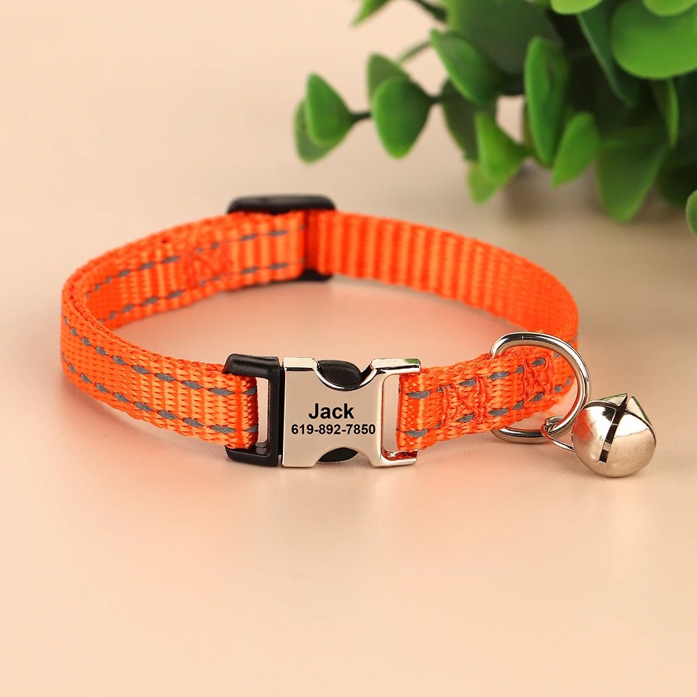 Personalized Cat Collar Reflective Nylon Dog Cats ID Collars With Bell Free Engraving for Cats Small Dogs Chihuahua 10 Colors ATHLEXES