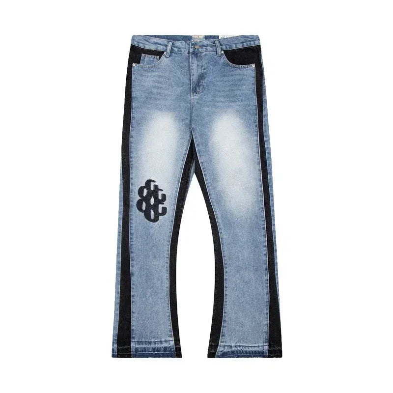 Retro Spliced Denim Trousers for Trendy Couples ATHLEXES