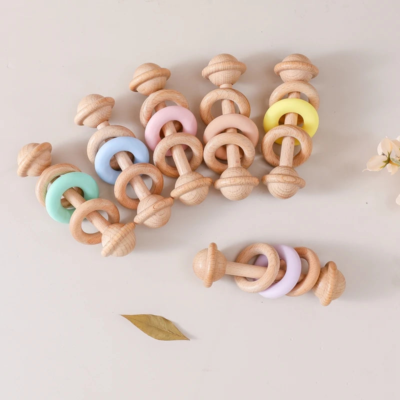 EcoBaby Wooden Rattles and Silicone Teether Set for Infants ATHLEXES