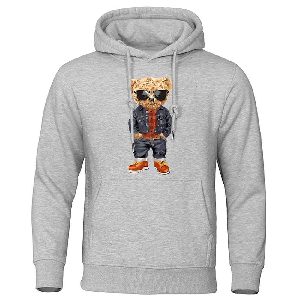 Cozy Teddy Bear Print Hoodie for Men ATHLEXES