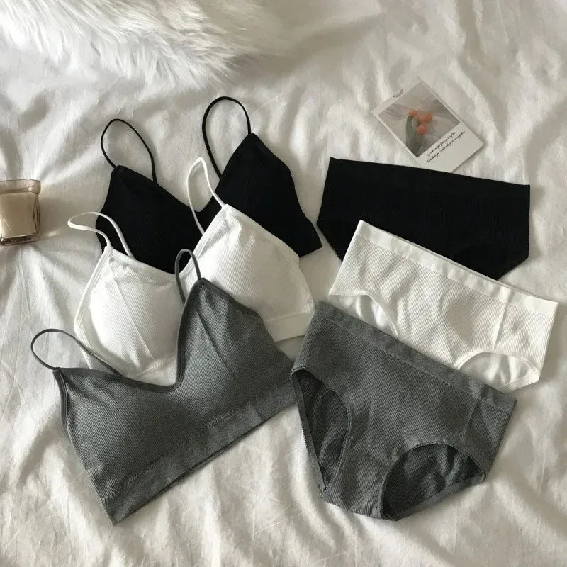Women's Sports Bra Set Underwear Bra Korean Style Push Up No Steel Ring Bra High Elastic Panty Set ATHLEXES
