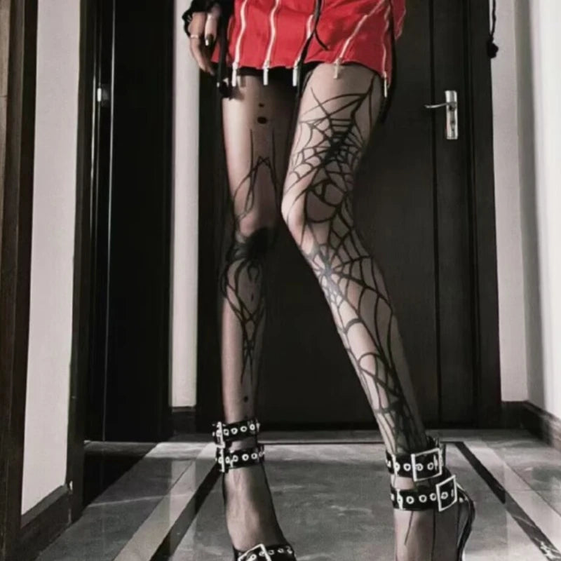 Gothic Spider Web Silk Tights for Alternative Fashion Women ATHLEXES