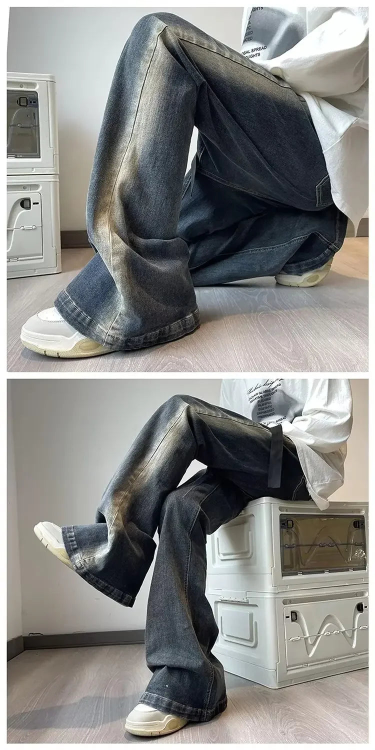 Trendy Gradient Loose-Fit Bell-Bottom Jeans ATHLEXES