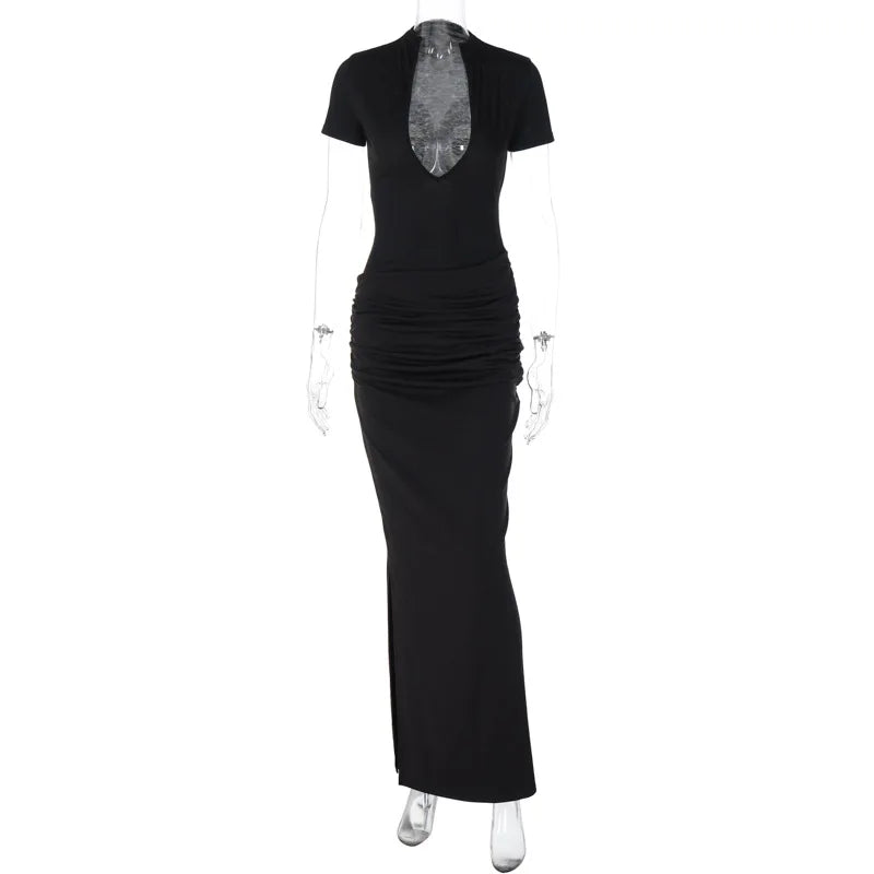 Elegant V-Neck Side Slit Maxi Dress for Women ATHLEXES