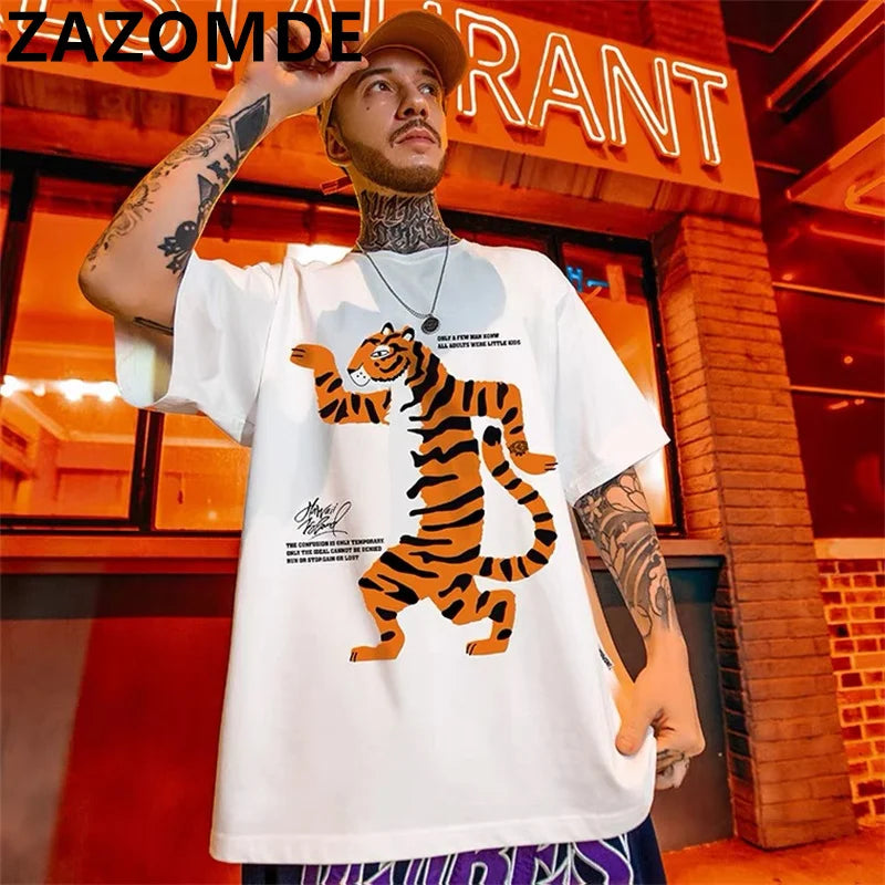 ZAZOMDE Retro Cartoon Tiger Oversized Tee ATHLEXES