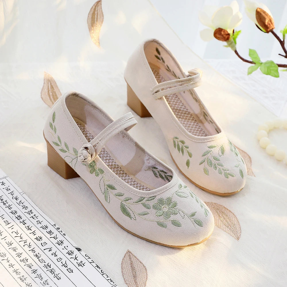 Veowalk Elegant Cotton Mary Jane Block Heels ATHLEXES