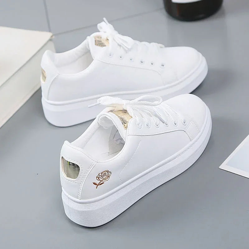 Elegant Lace-Up Women’s Embroidered White Sneakers ATHLEXES