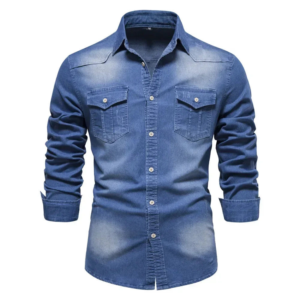 AIOPESON Men's Casual Cotton Denim Shirt ATHLEXES