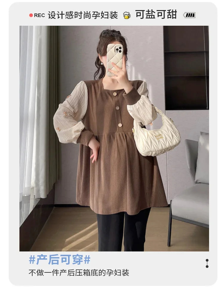Chic Spring Maternity Patchwork Blouse ATHLEXES