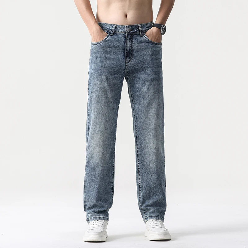 Retro Blue Wide Leg Denim Jeans for Men ATHLEXES