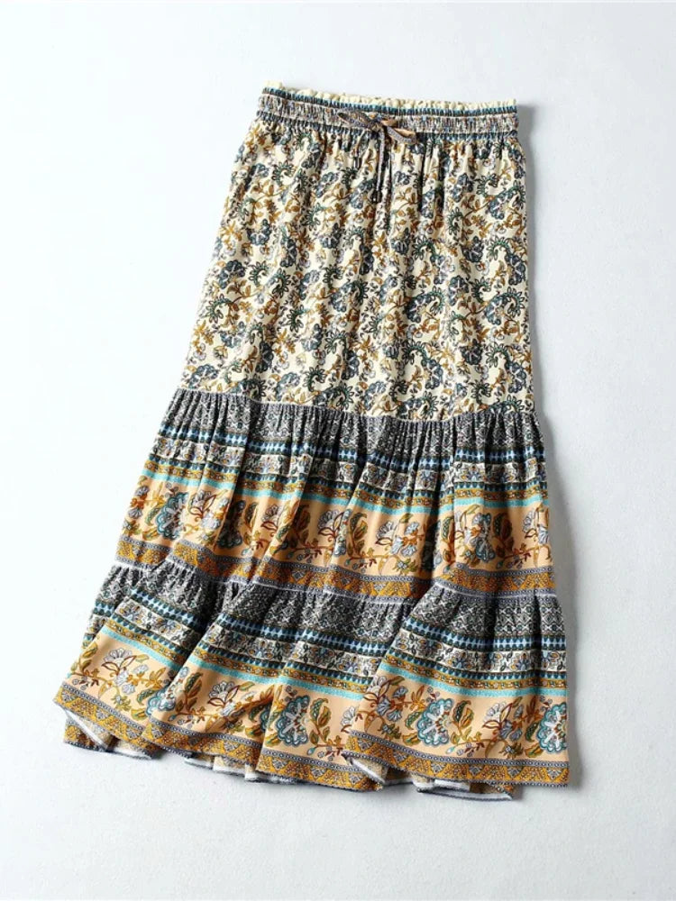 Bohemian Floral Peacock Midi Skirt for Women ATHLEXES