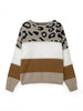 Leopard Print Color Blocked Round Neck Sweater Autumn And Winter Women's Knitted Sweater Pullover Long Sleeved Base Shirt ATHLEXES