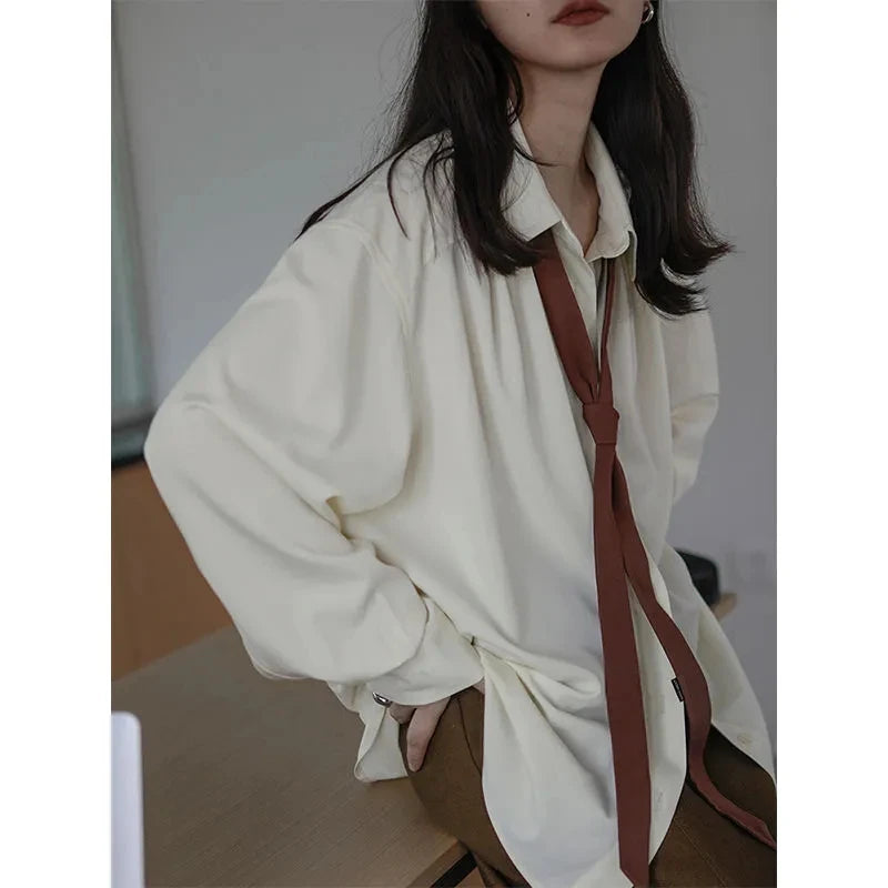 Korean Minimalist Oversized Button-Up Shirt for Women ATHLEXES
