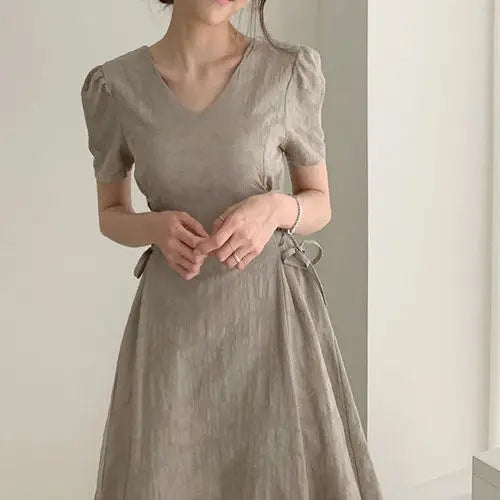 Chic Vintage Cotton Linen A-Line Dress ATHLEXES