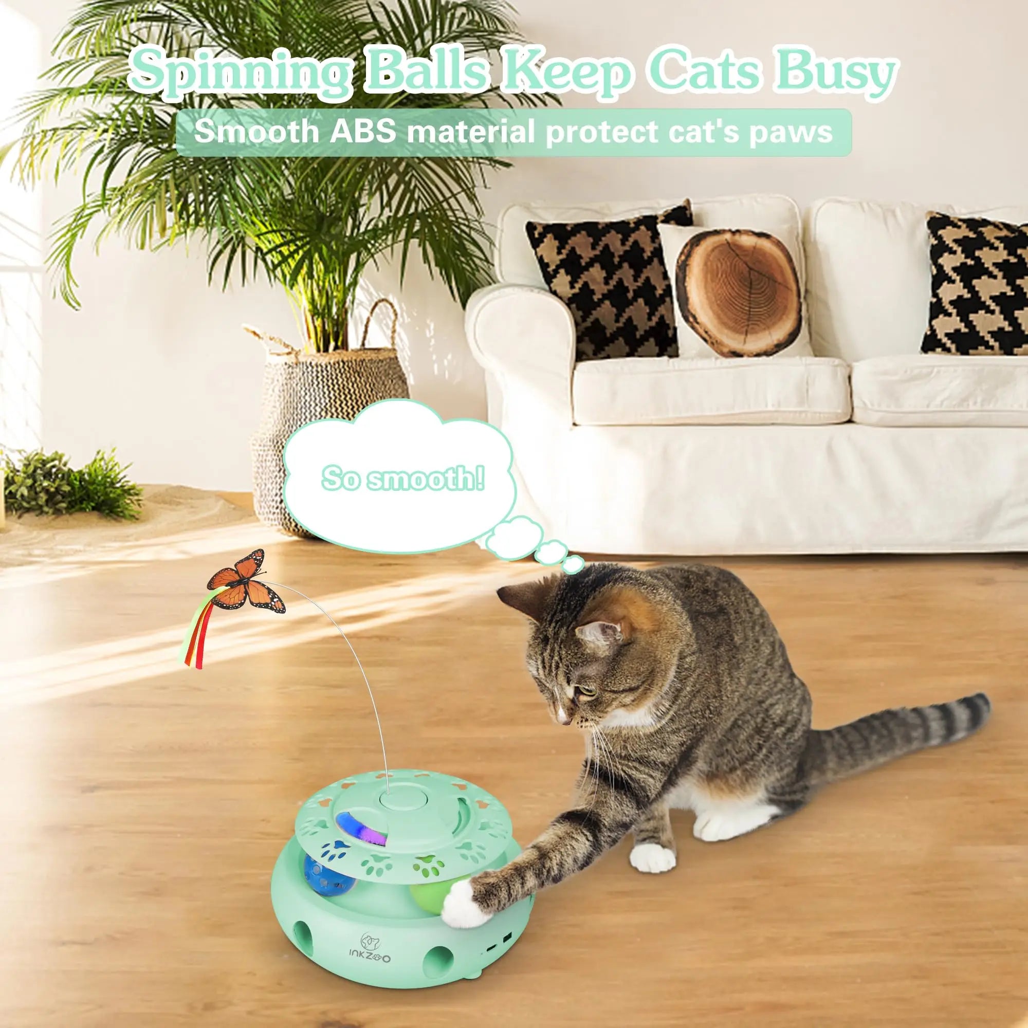 INKZOO 4-in-1 Interactive Cat Toys for Indoor Cats, Automatic 6 Holes Mice Whack-A-Mole, Fluttering Butterfly, Track Balls, USB ATHLEXES