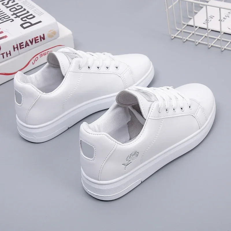 Elegant Lace-Up Women’s Embroidered White Sneakers ATHLEXES