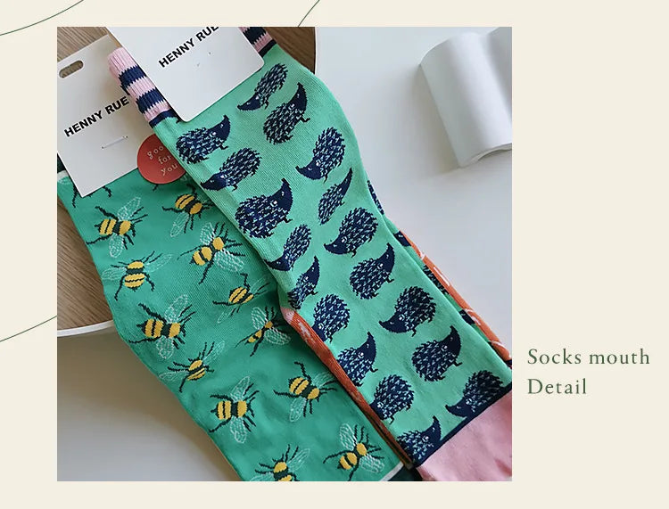 Colorful Cotton Women's Socks - Trendy Hedgehog & Sloth Designs ATHLEXES