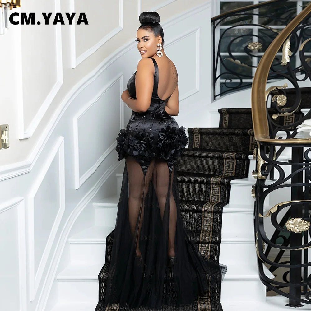 Elegant 3D Floral Mesh Mermaid Maxi Dress ATHLEXES