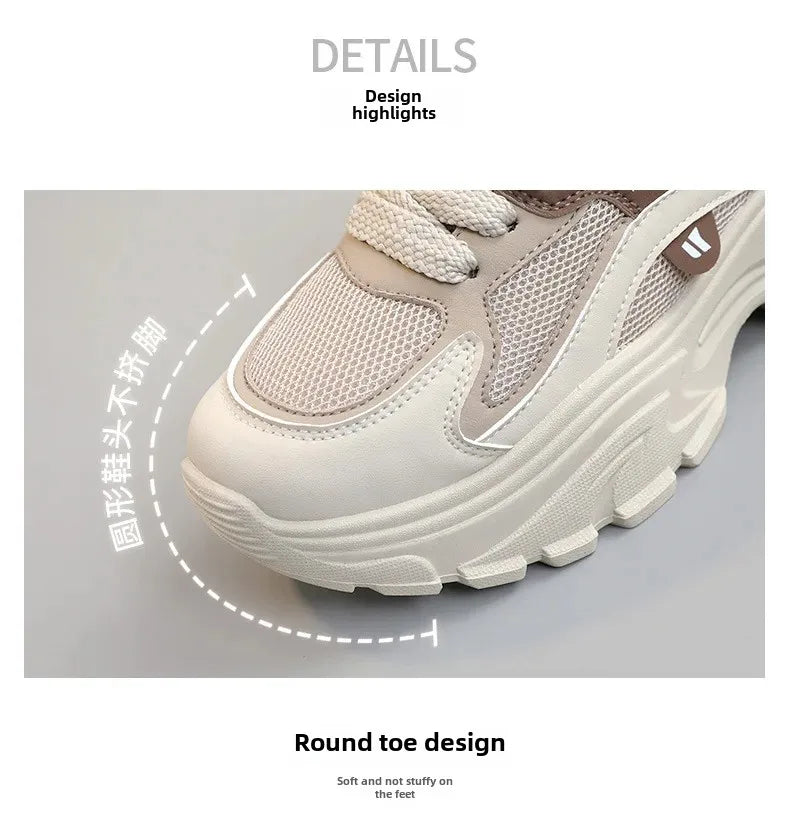 QRJ06 New 2024 Spring Summer Fashionable Korean Style Women's Shoes With Thick Sole Increased Height Breathable Mesh Shoes ATHLEXES