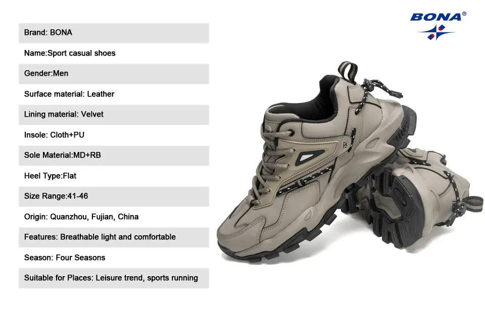 BONA 2022 Fashion Leather Breathable Casual Sneakers ATHLEXES