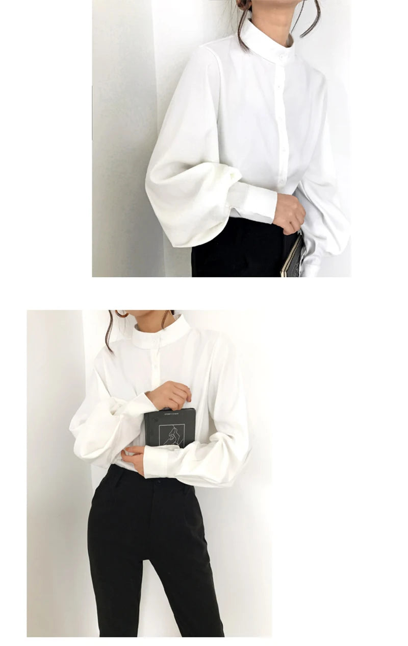 Elegant Lantern Sleeve Blouse for Women - Autumn Winter Office Chic ATHLEXES