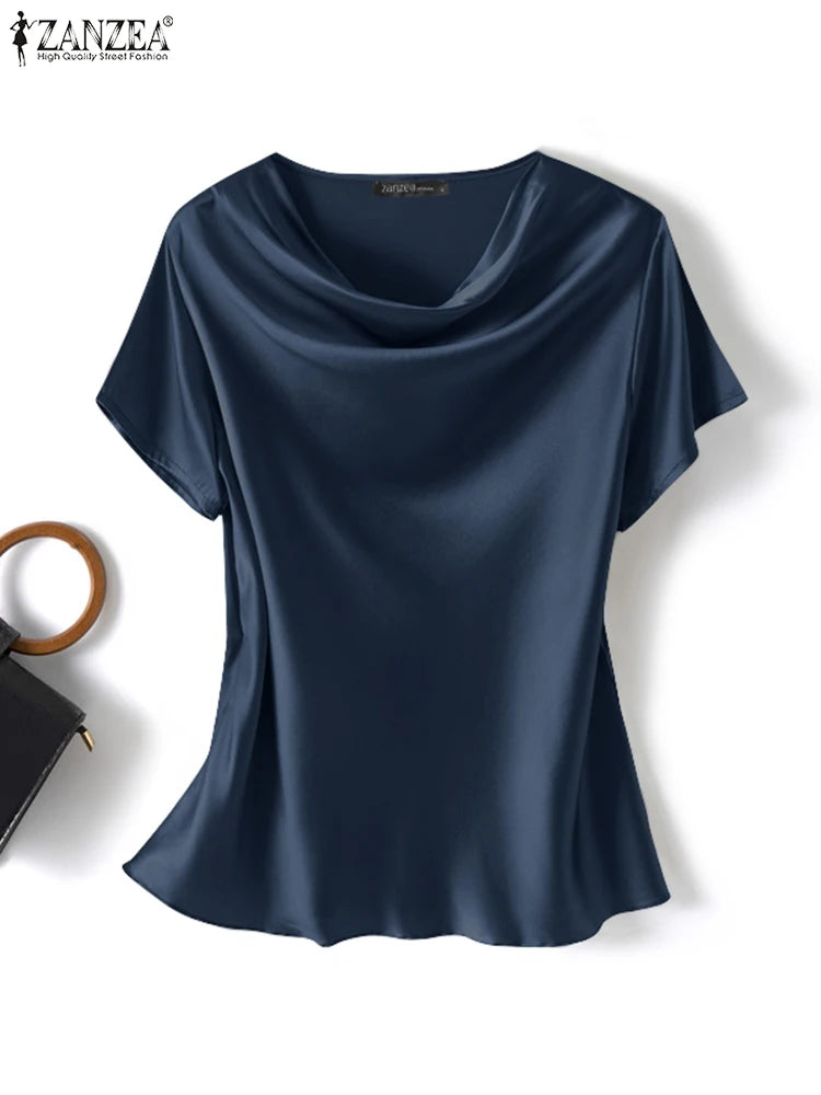 ZANZEA Women's Elegant Satin Summer Blouse ATHLEXES