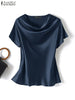 ZANZEA Women's Elegant Satin Summer Blouse ATHLEXES