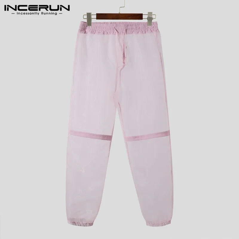 2024 Men's Mesh Transparent Drawstring Joggers Fashion Trousers ATHLEXES