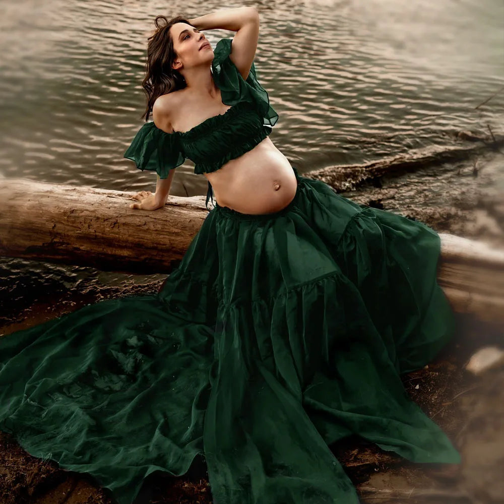 Elegant Maternity Off Shoulder Chiffon Dress ATHLEXES