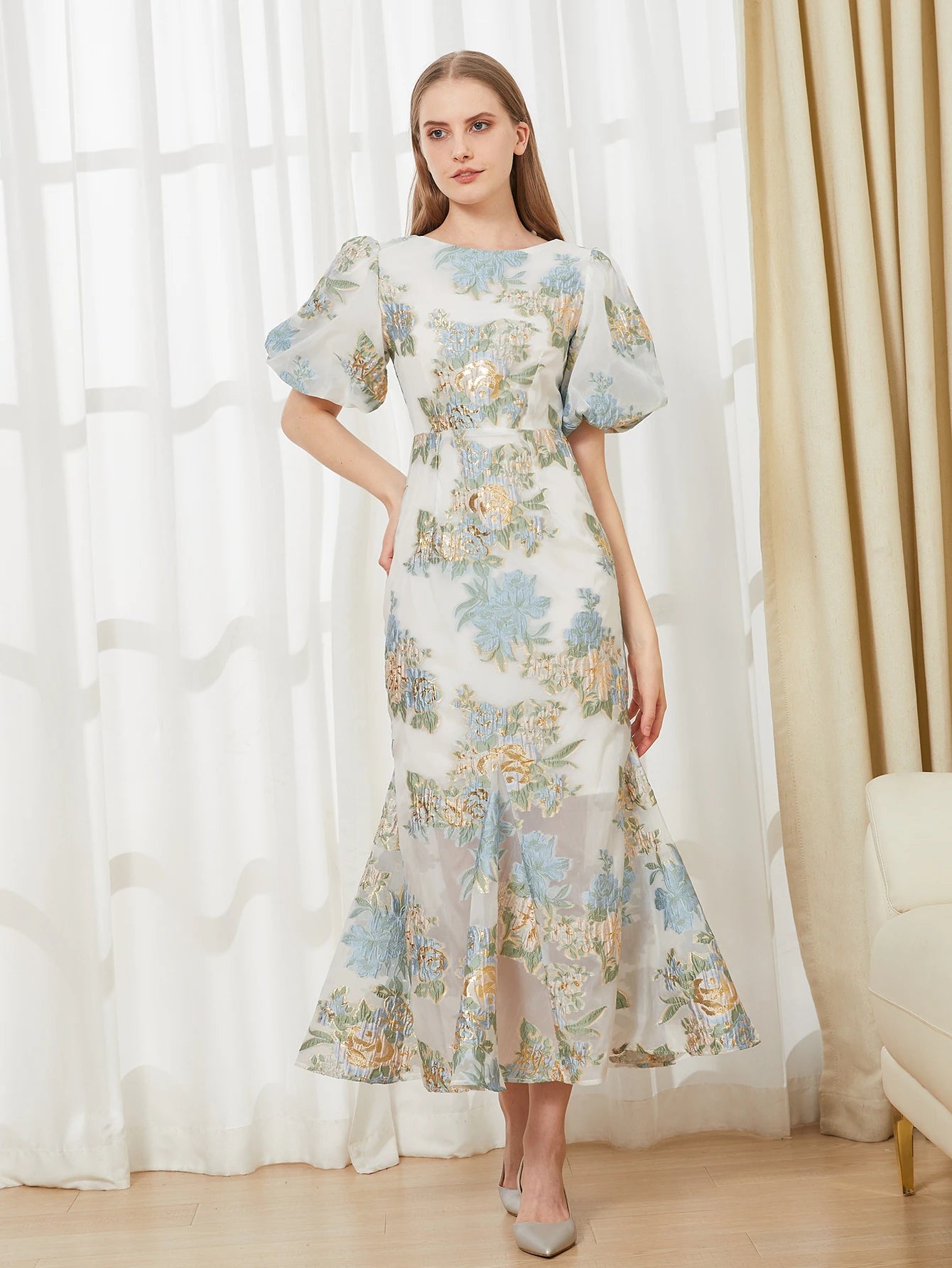 Floral Elegance Organza Mermaid Maxi Dress ATHLEXES